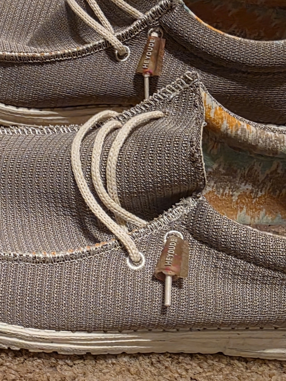 Hey Dude Men’s Slip-On Boat Shoes - Taupe Knit with Cream Laces